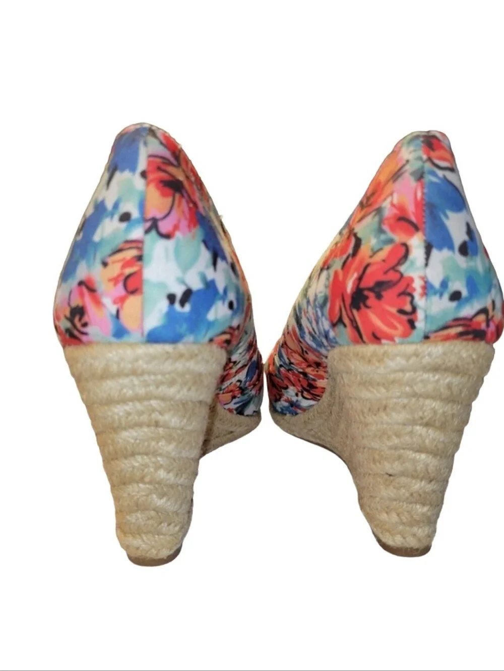 Kelly & Katie Ivala Floral Wedge Espadrille Sandal Red Blue Peep Toe Size 10
